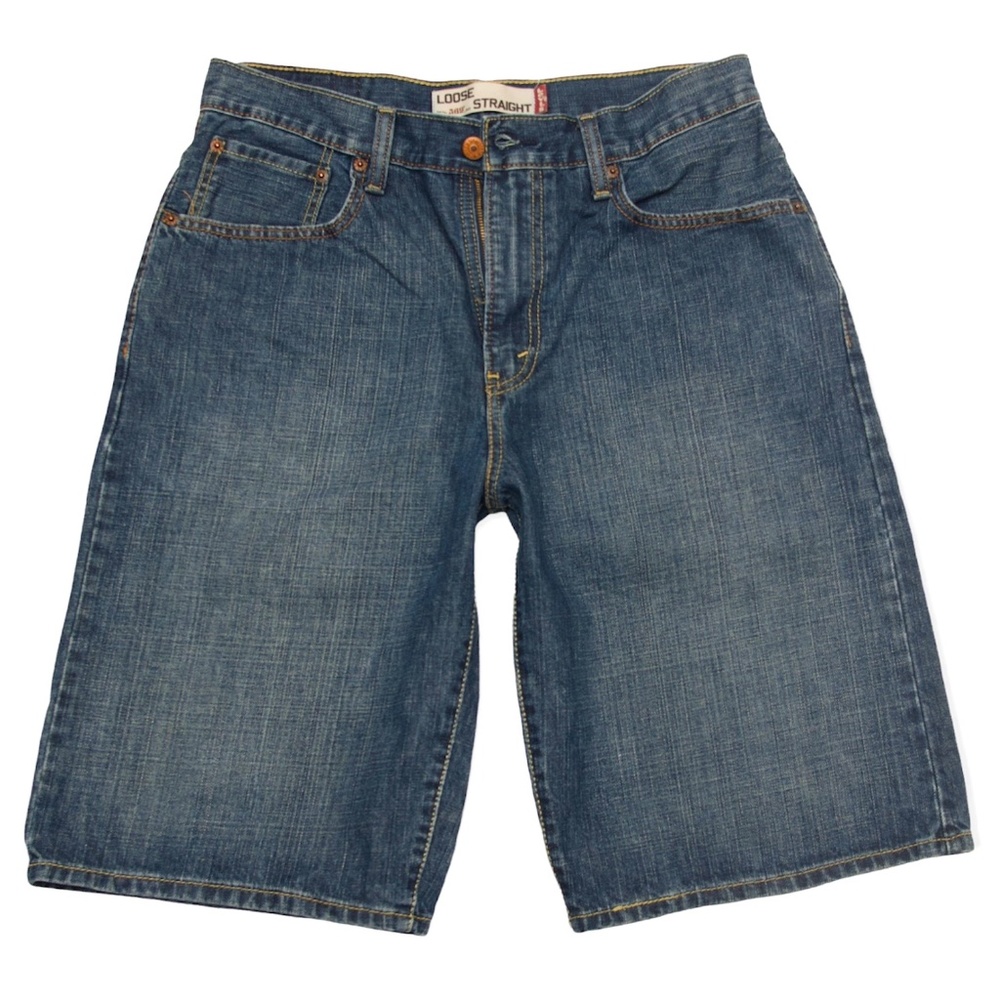 Levi's 569 Blue Denim Shorts Size 32 x12 Loose Straight Fit Mens 100% Cotton EUC